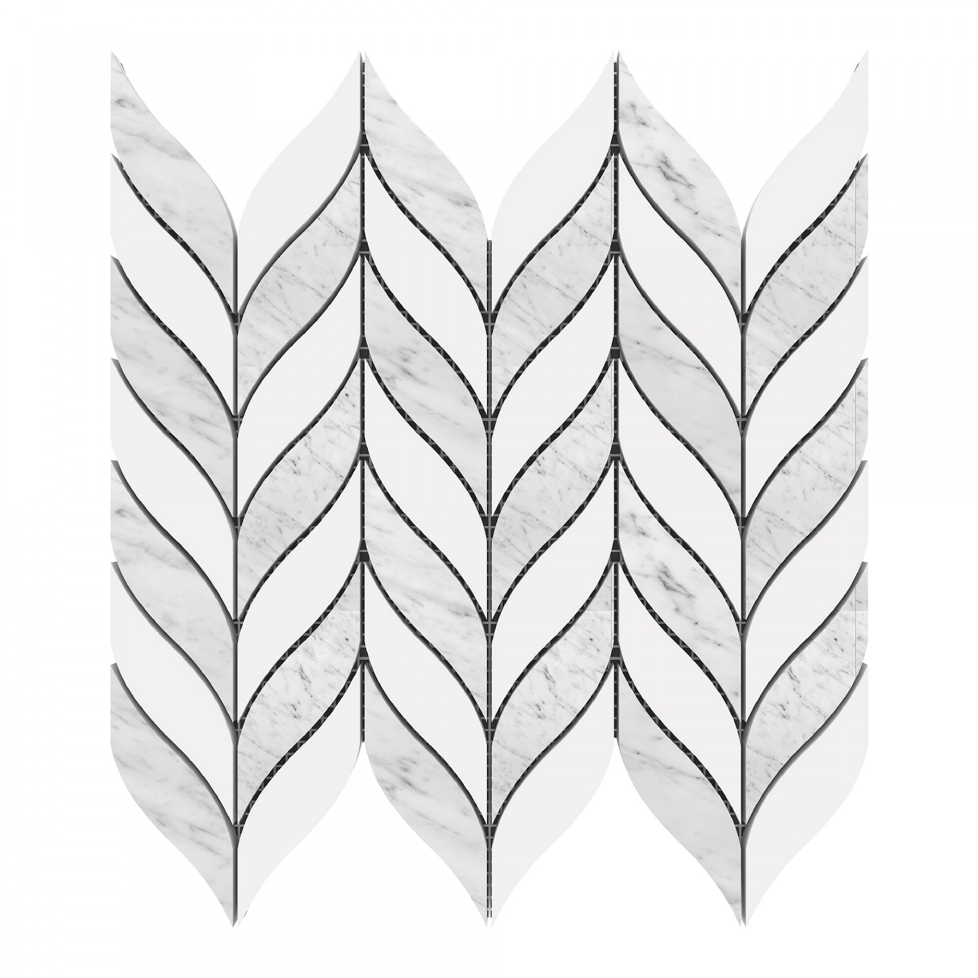 12.50"x12.20"x38" Bianco Dolomite Marble Leaf Pattern Mosaic Tile w/ Grey