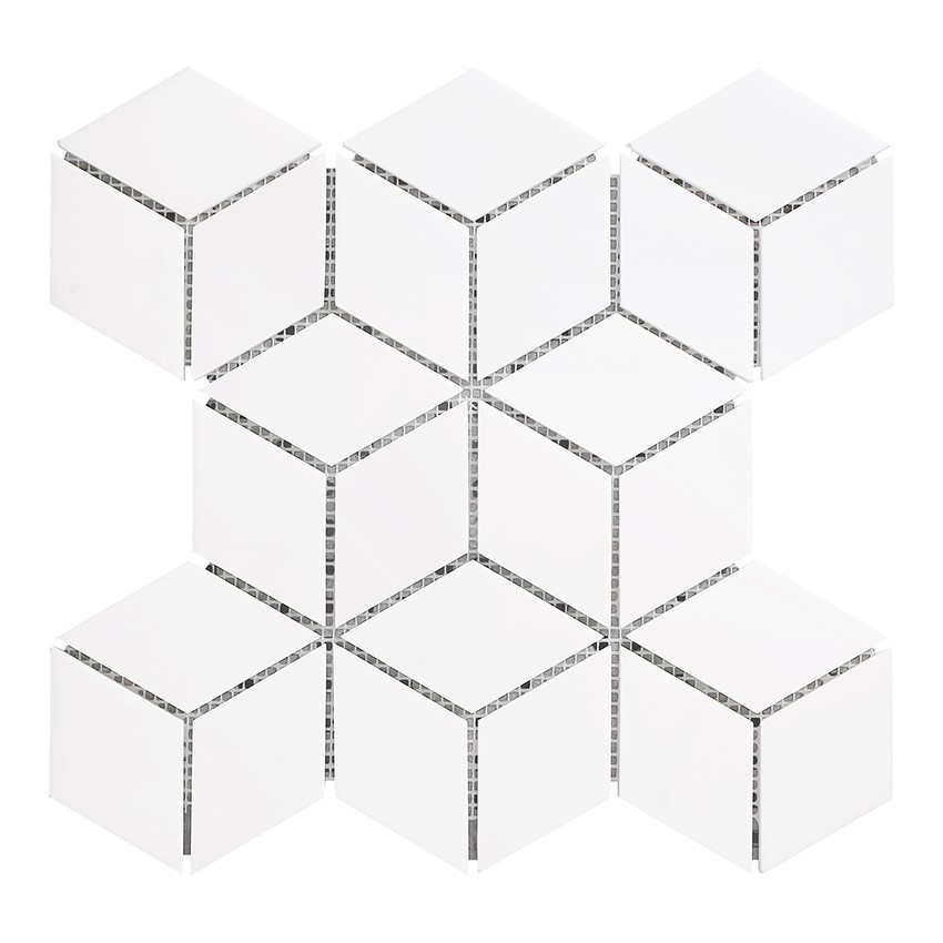 7"x12"x38" Bianco Dolomite Marble Rhombus Mosaic Tile