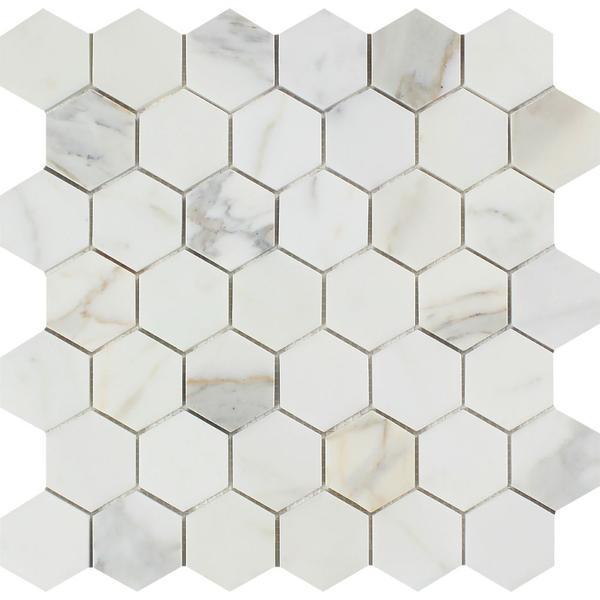 2 x 2 Honed Calacatta Gold Marble Hexagon Mosaic Tile