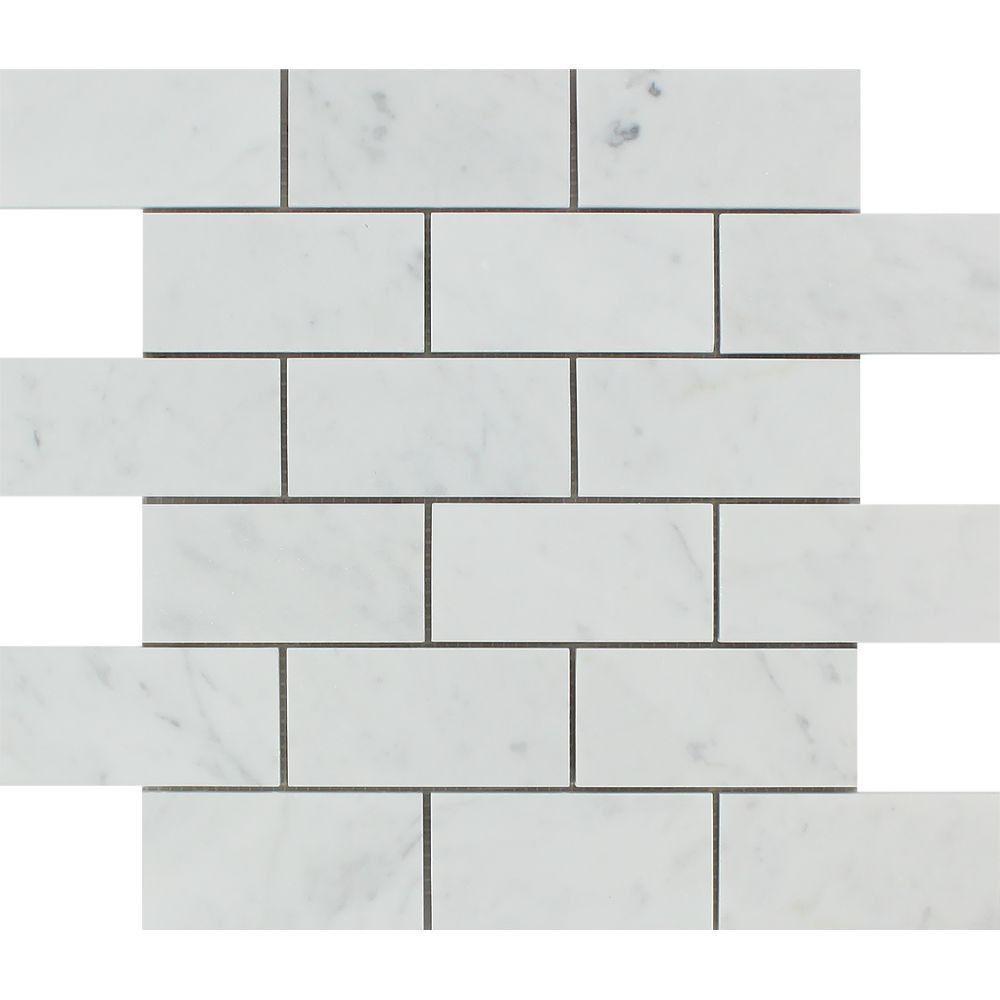 2 x 4 Honed Bianco Carrara Marble Brick Mosaic Tile